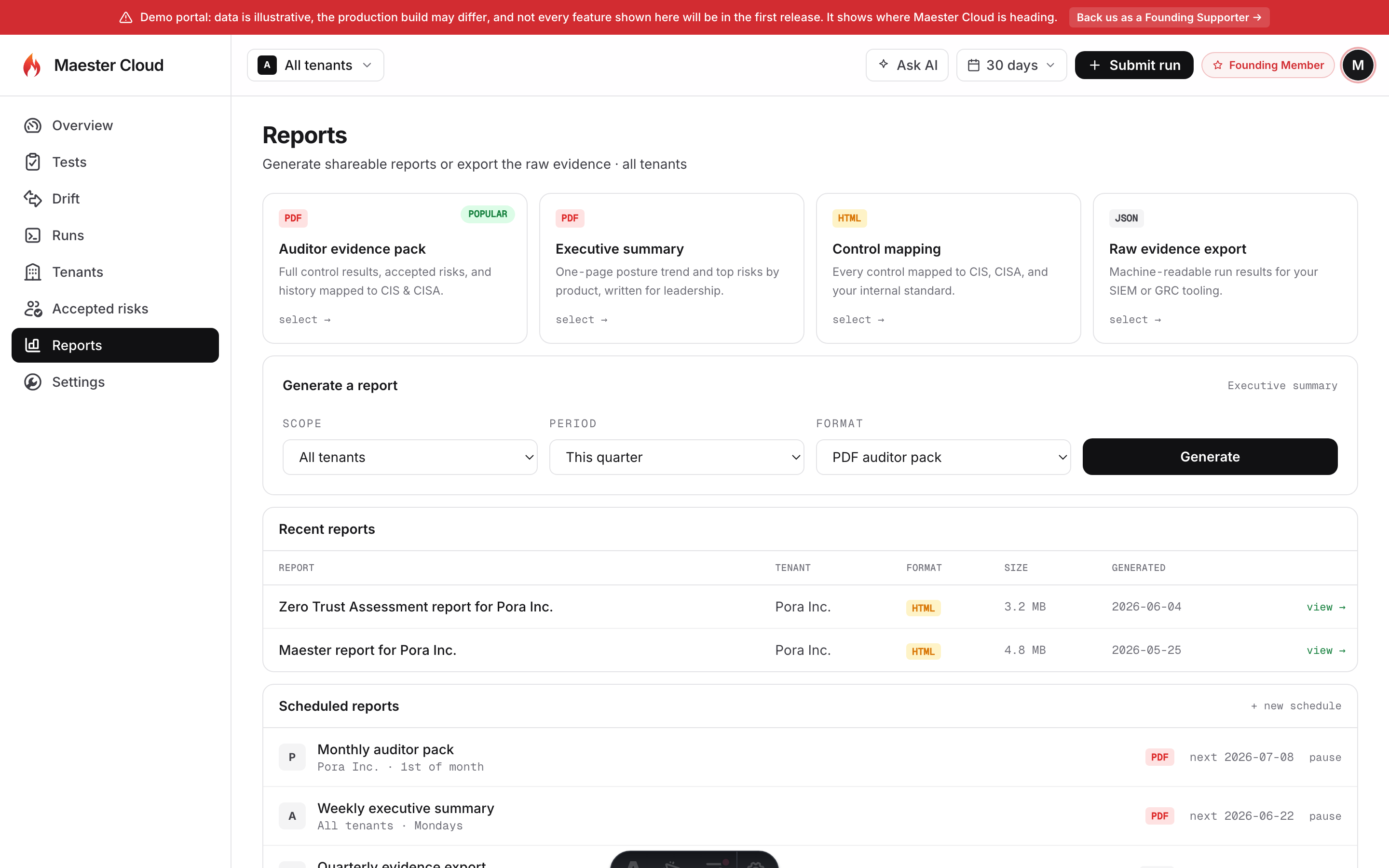 5+ years of tenant history, exportable, Maester Cloud portal